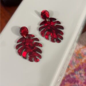 Vibrant Red Leaf Earrings